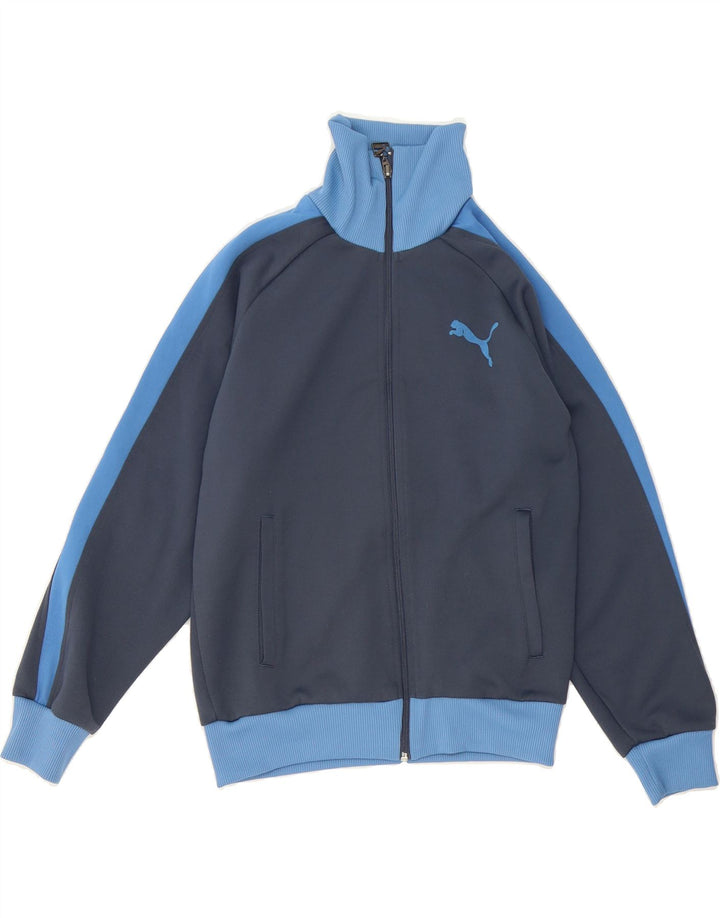 PUMA Boys Tracksuit Top Jacket 11-12 Years Navy Blue Colourblock Polyester Vintage Puma and Second-Hand Puma from Messina Hembry 