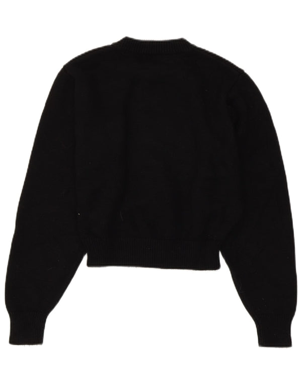 ZARA Damen Crop Crew Neck Pullover Pullover UK 10 Small Schwarze Viskose