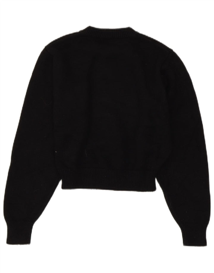 ZARA Damen Crop Crew Neck Pullover Pullover UK 10 Small Schwarze Viskose