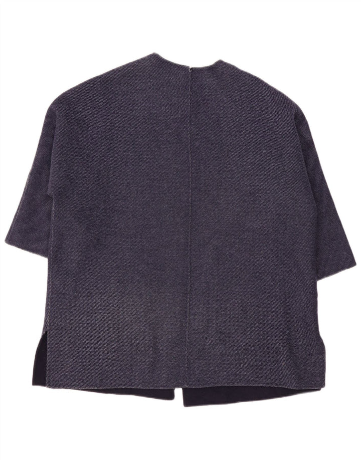 ZARA Damen Übergroßer 3/4-Ärmel-Mantel UK 10 Small Marineblaue Wolle