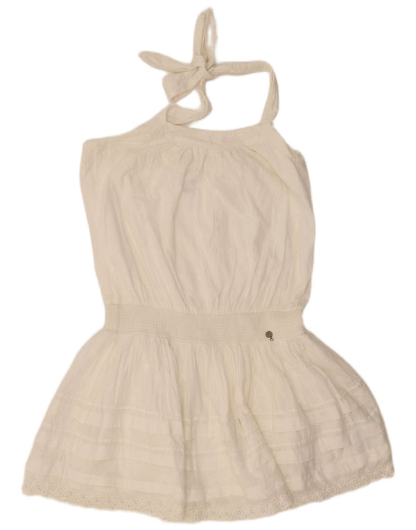 Tommy Hilfiger Mini-Neckholder-Kleid für Damen, UK 12, Mittelweiß, Blumenmuster, Baumwolle