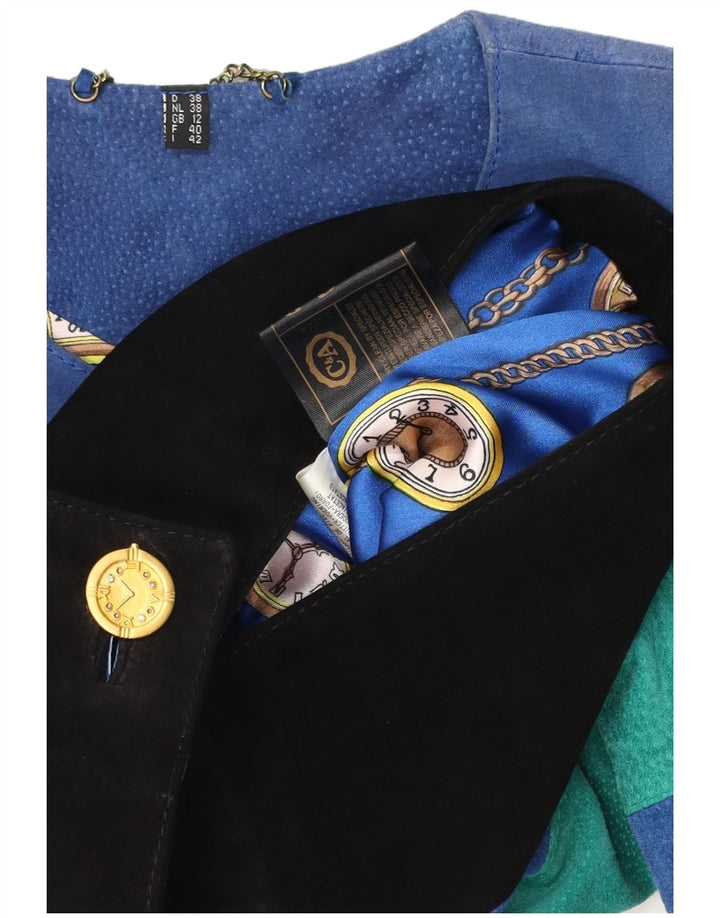 C & A Damen Crop Graphic Wildlederjacke UK 12 Mittelblauer Farbblock