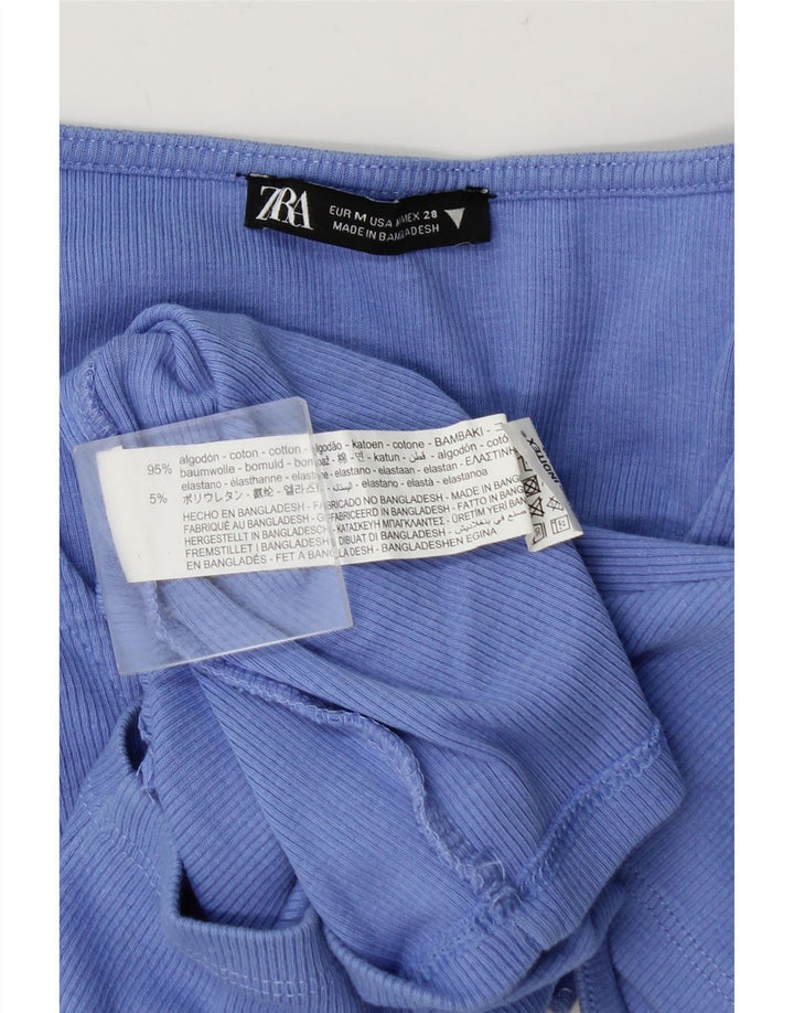 Zara Damen Crop Top UK 12 Mittelblaue Baumwolle
