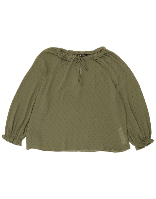 Durchsichtiges Damen-Blusenoberteil mit 3/4-Ärmeln von Zara, UK-Größe 44, mittleres Khaki mit Flecken