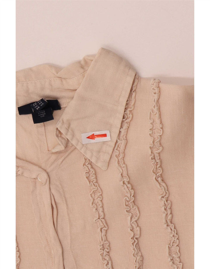 Gant Damen-Hemd mit Rüschen vorne, UK 16, Größe L, Beige, Leinen