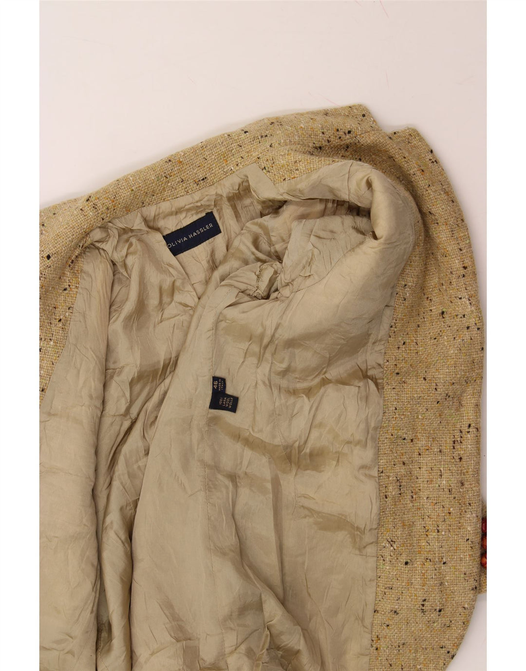 OLIVIA HASSLER Womens 3 Button Blazer Jacket IT 46 Large Beige Flecked Vintage Olivia Hassler and Second-Hand Olivia Hassler from Messina Hembry 