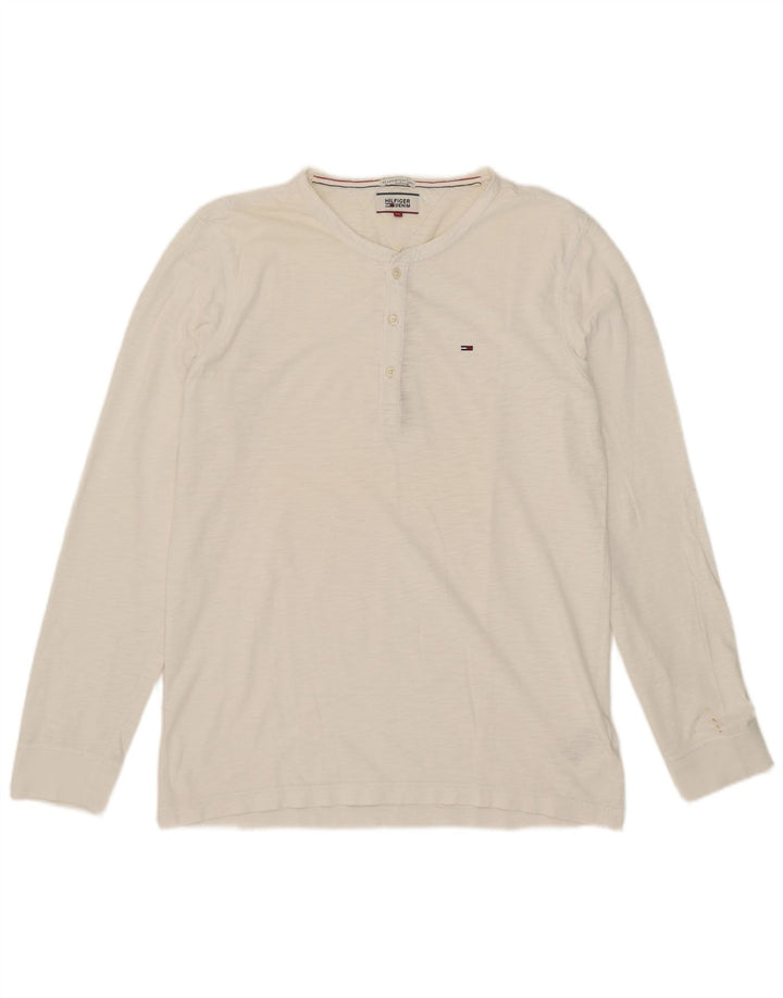 Tommy Hilfiger Herren-Top, langärmelig, XL, weiße Baumwolle