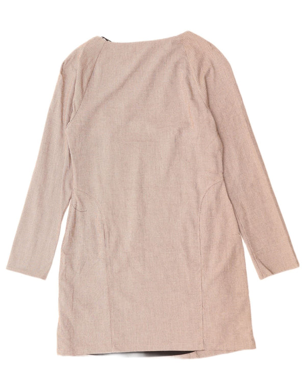 ZARA Damen Langarm-Etuikleid UK 20 2XL Beige kariertes Polyester
