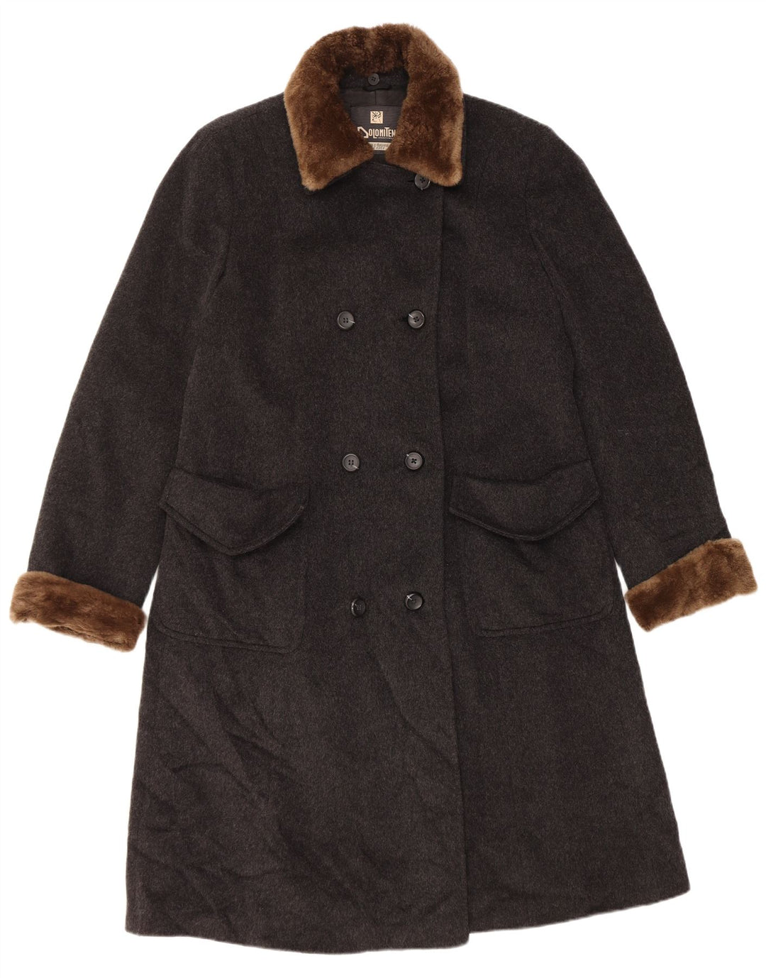 Dolomiten Damen Zweireihiger Mantel IT 48 XL Graue Schurwolle