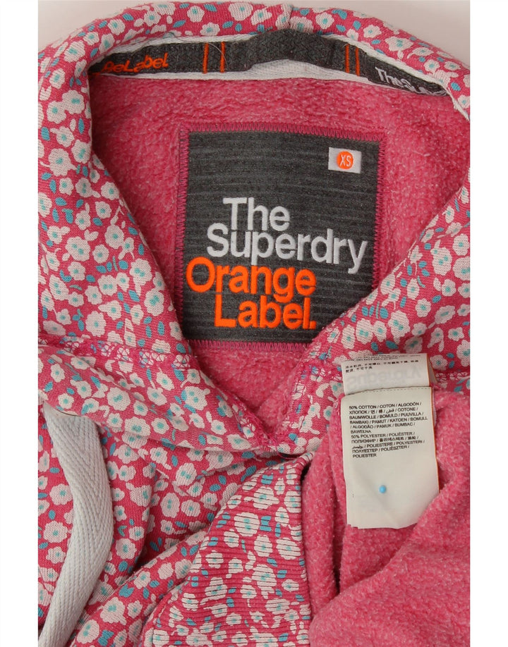 SUPERDRY Damen Kapuzenpullover UK 6 XS rosa geblümte Baumwolle