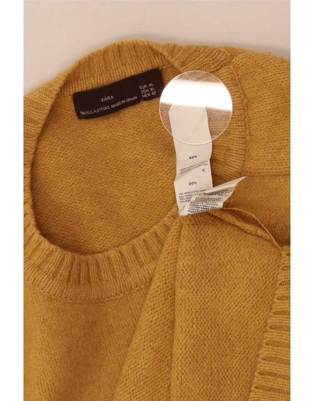 Zara Herren-Pullover mit Rundhalsausschnitt, XL, gelbe Wolle