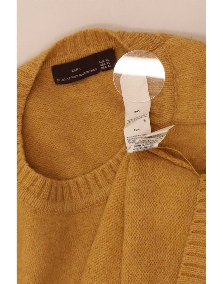 Zara Herren-Pullover mit Rundhalsausschnitt, XL, gelbe Wolle