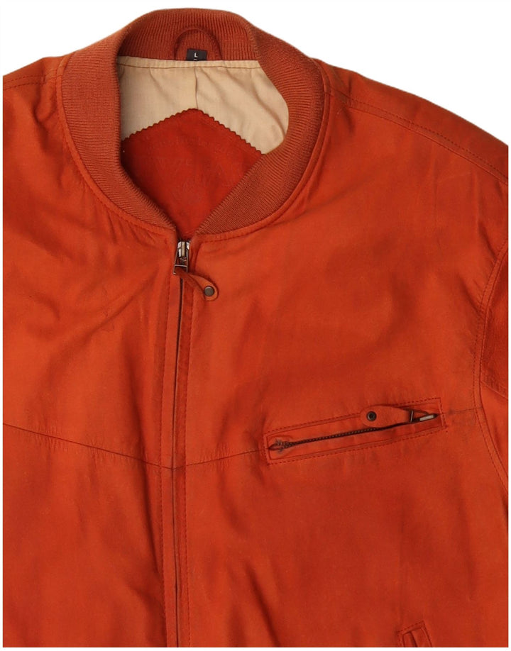 C&A Herren Leder Bomberjacke UK 40 Large Orange Leder