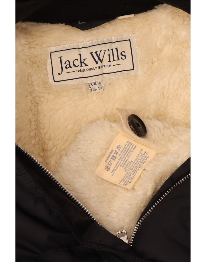 JACK WILLS Wattierte Damenjacke mit Kapuze, UK 14, großes schwarzes Nylon