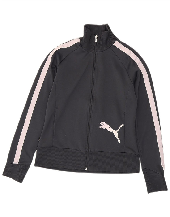 Puma Womens Graphic Trainingsanzug Top Jacke UK 14 Mittelgrau Farbblock