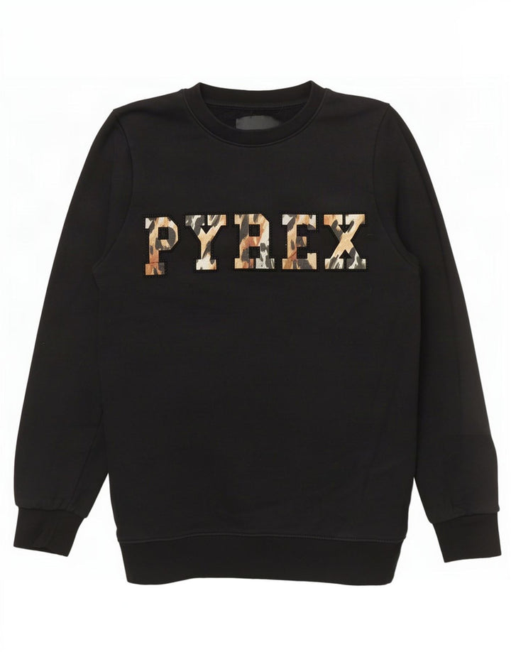 Pyrex Damen Grafik-Sweatshirt-Pullover UK 6 XS Schwarz Baumwolle