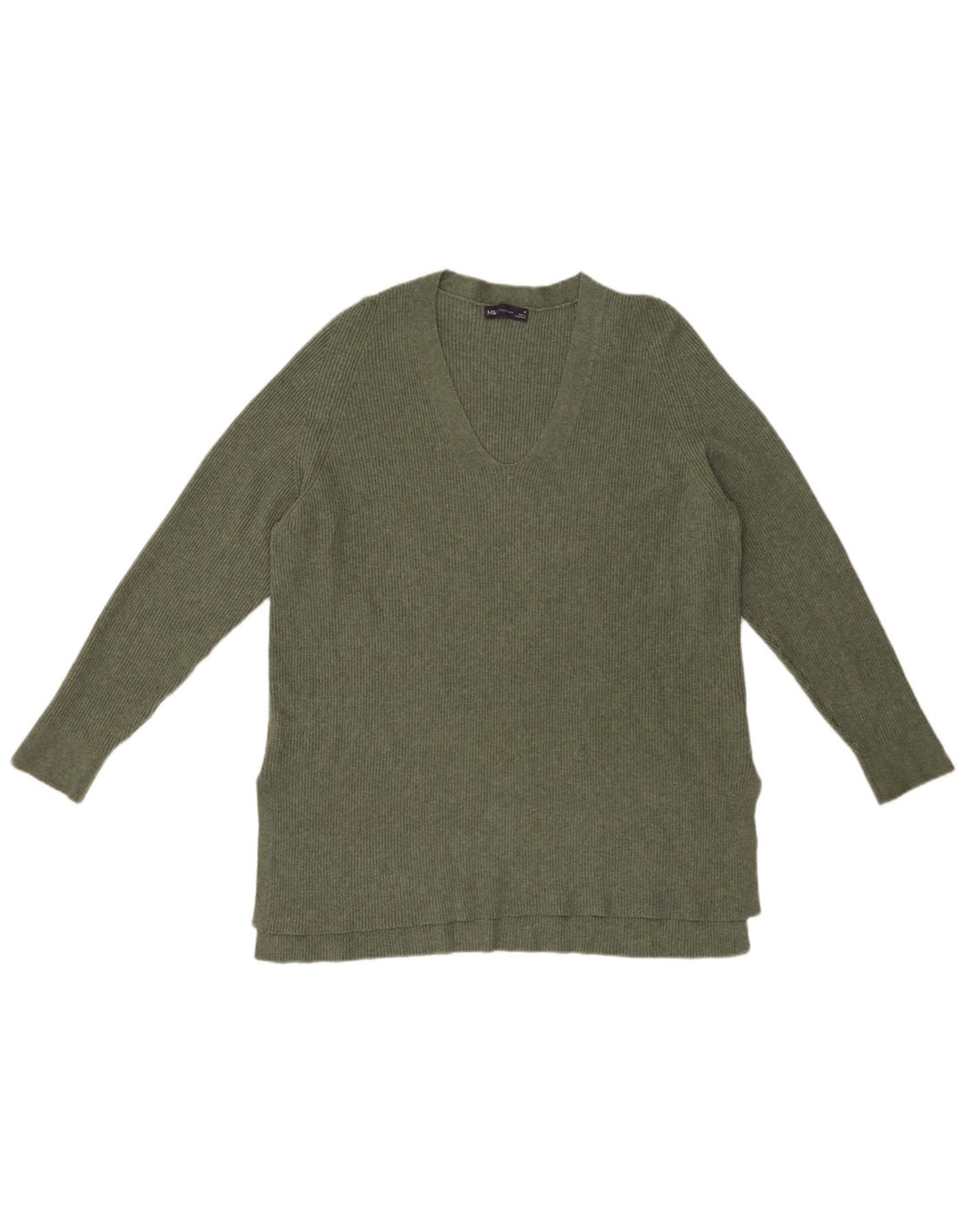 Marks & Spencer Damen-Pullover mit V-Ausschnitt, UK 16, Größe L, Grün, Polyester