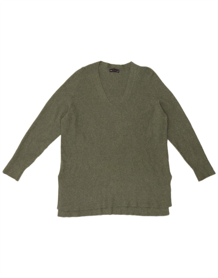 Marks & Spencer Damen-Pullover mit V-Ausschnitt, UK 16, Größe L, Grün, Polyester