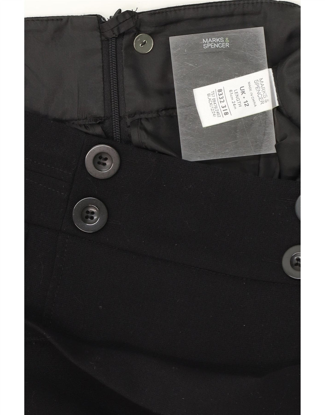MARKS & SPENCER Womens A-Line Skirt UK 12 Medium W32 Black Polyester Vintage Marks & Spencer and Second-Hand Marks & Spencer from Messina Hembry 