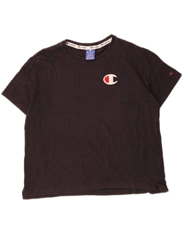 CHAMPION Damen T-Shirt Top UK 14 Mittelschwarze Baumwolle