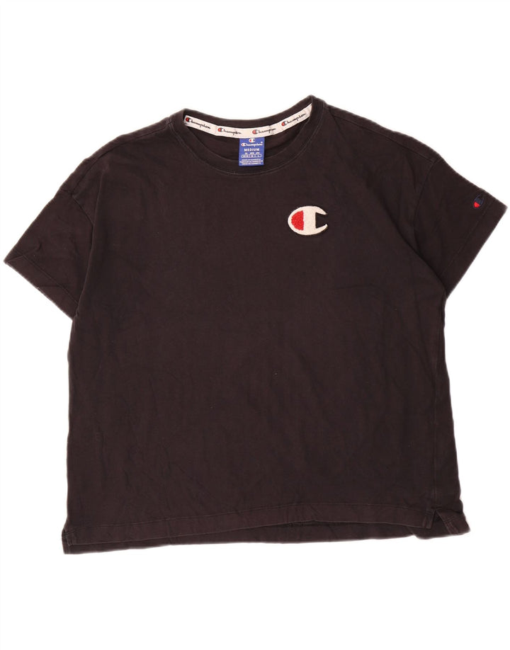 CHAMPION Damen T-Shirt Top UK 14 Mittelschwarze Baumwolle