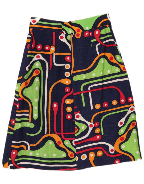 Vintage Damen A-Linie Rock IT 40 Small W27 Marineblau Geometrisch