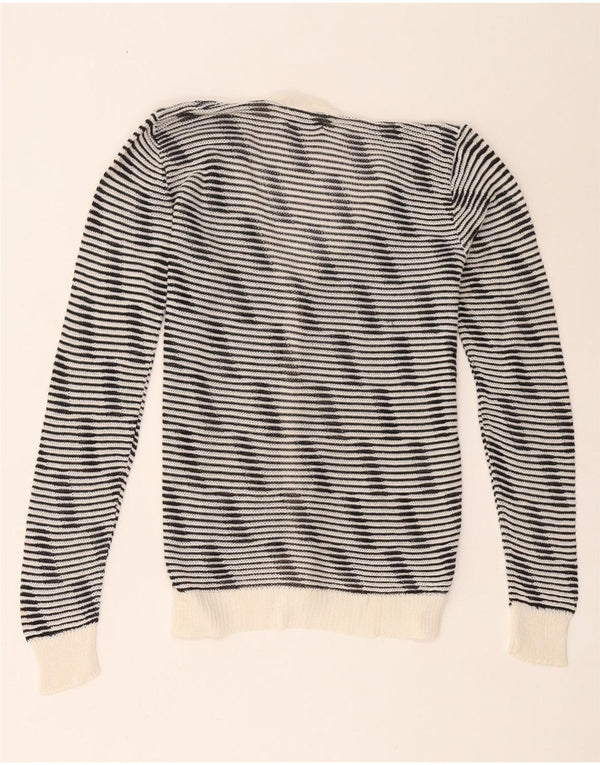 Vintage Damen Cardigan Pullover UK 10 Klein Schwarz gestreift