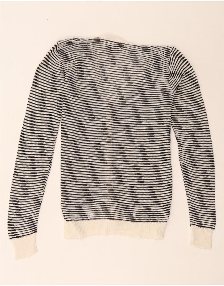 Vintage Damen Cardigan Pullover UK 10 Klein Schwarz gestreift