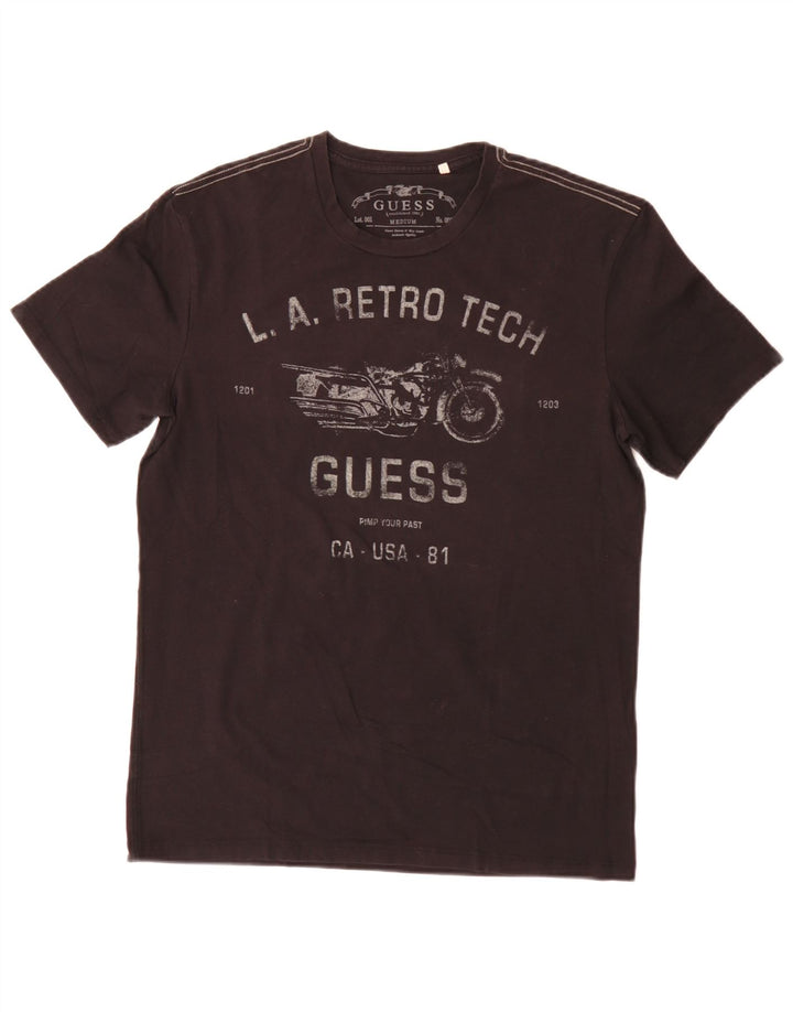 Guess Herren-T-Shirt mit normaler Grafik, mittelschwarze Baumwolle