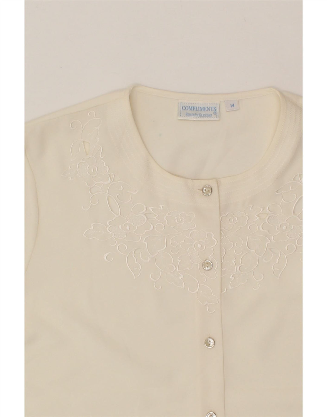 VINTAGE Womens Short Sleeve Shirt Blouse UK 14 Large  Off White Polyester Vintage Vintage and Second-Hand Vintage from Messina Hembry 