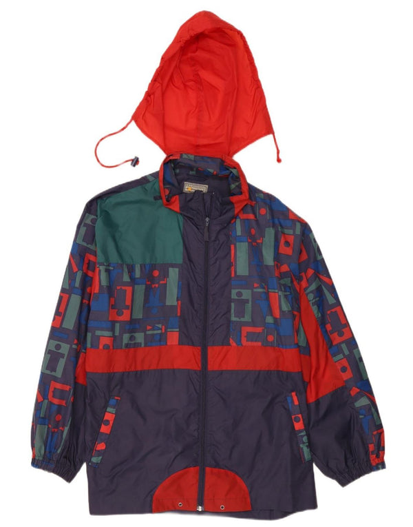 Vintage Herren Regenjacke mit Kapuze UK 42 XL Marineblau Colourblock Nylon