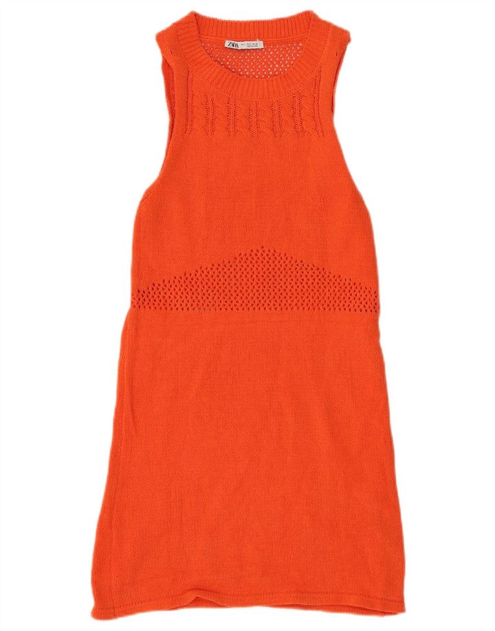 ZARA Damen Ärmelloses Pulloverkleid UK 8 Small Orange Polyester