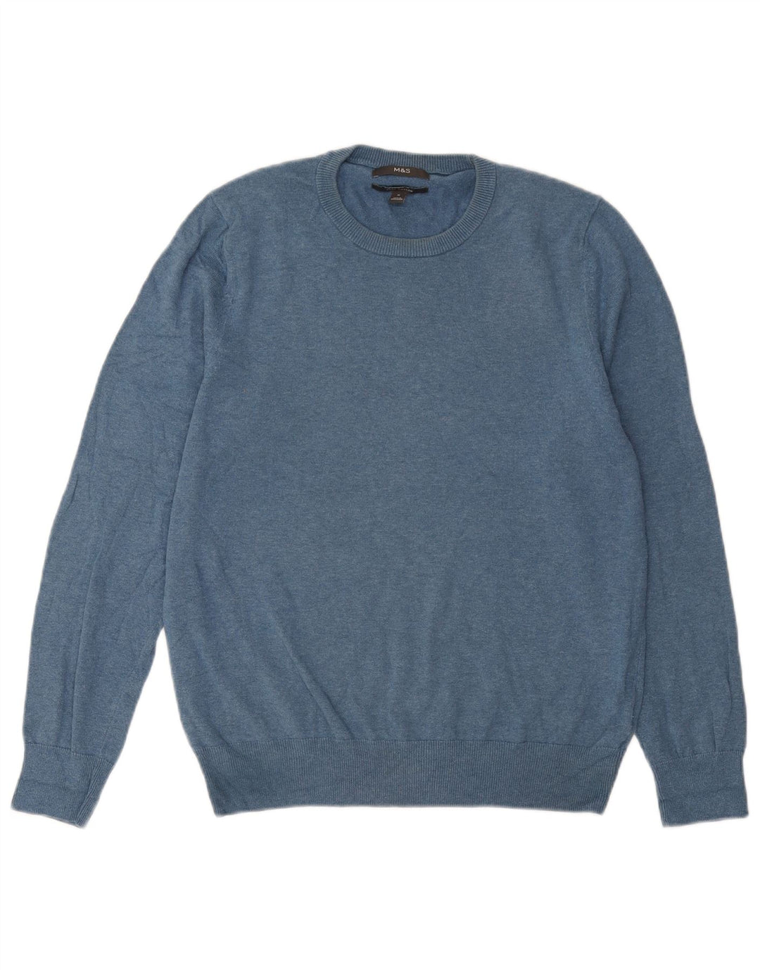Marks & Spencer Herren-Pullover mit Rundhalsausschnitt, mittelblaue Baumwolle