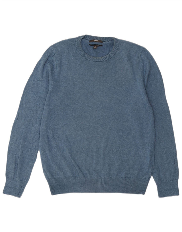 Marks & Spencer Herren-Pullover mit Rundhalsausschnitt, mittelblaue Baumwolle