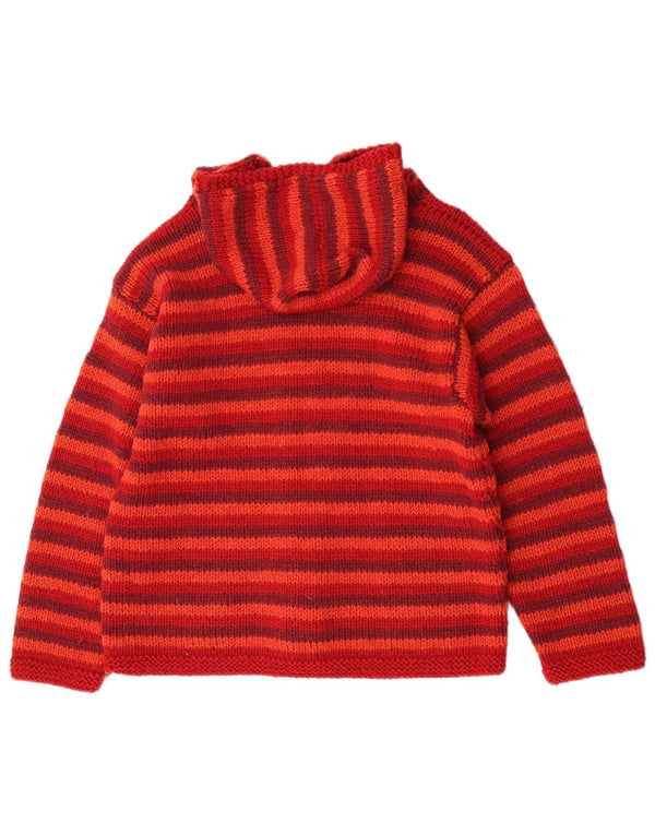 Pachamama Damen Handgefertigter Strickjacke mit Kapuze, UK 14, mittelrot gestreift