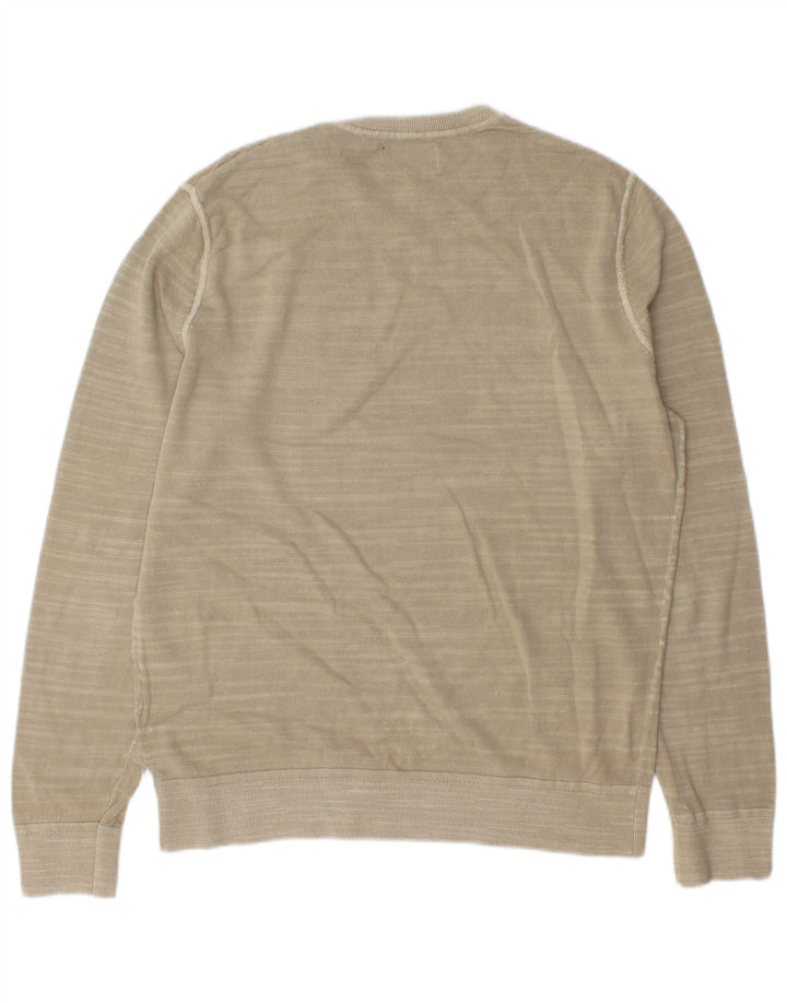 Superdry Herren-Sweatshirt-Pullover, groß, beige, gestreift, Baumwolle