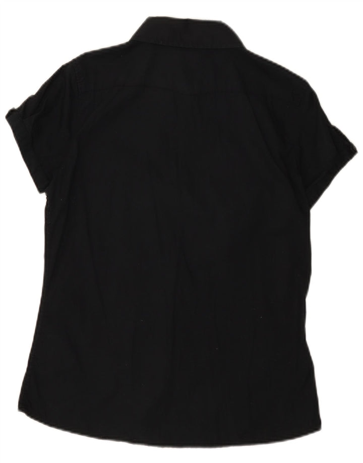 Lee Damen Kurzarmhemd UK 10 Small Schwarz Baumwolle