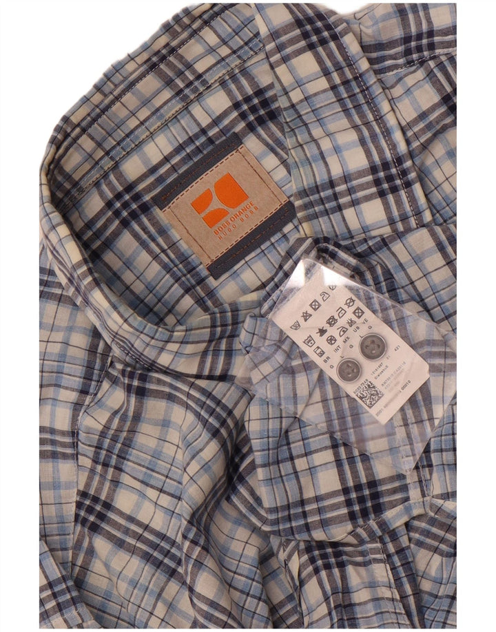 Hugo Boss Herrenhemd, groß, blau kariert, Baumwolle