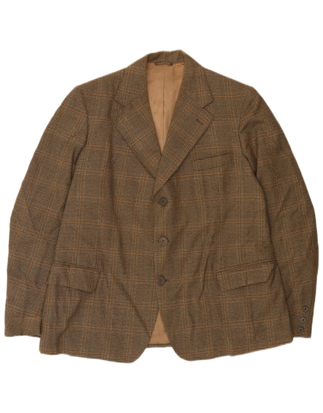 John Collier Herren-Blazer mit 3 Knöpfen, UK 38, Mittelbraun mit Hahnentrittmuster