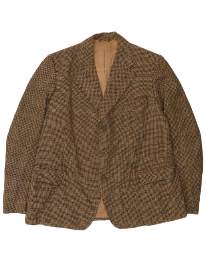 John Collier Herren-Blazer mit 3 Knöpfen, UK 38, Mittelbraun mit Hahnentrittmuster