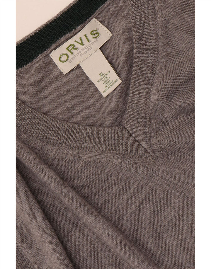 ORVIS Herren-Pullover mit V-Ausschnitt, XL, graue Wolle