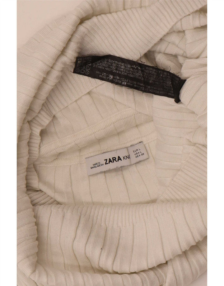 Zara Damen Crop Bluse Top UK 14 Große weiße Viskose