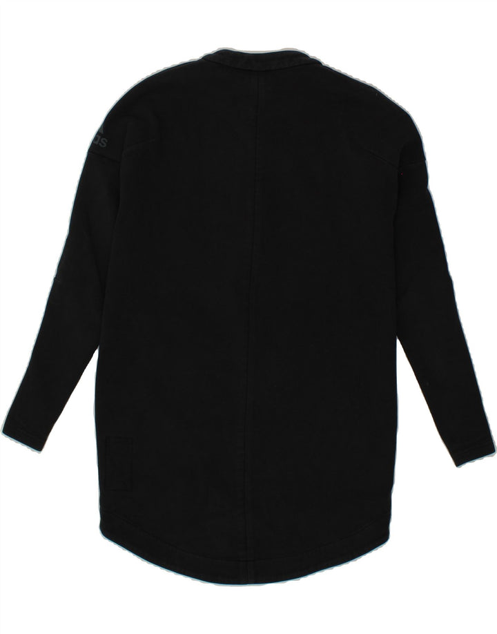ADIDAS Womens Graphic Longline Tracksuit Top Jacket UK 10 Small Black Vintage Adidas and Second-Hand Adidas from Messina Hembry 