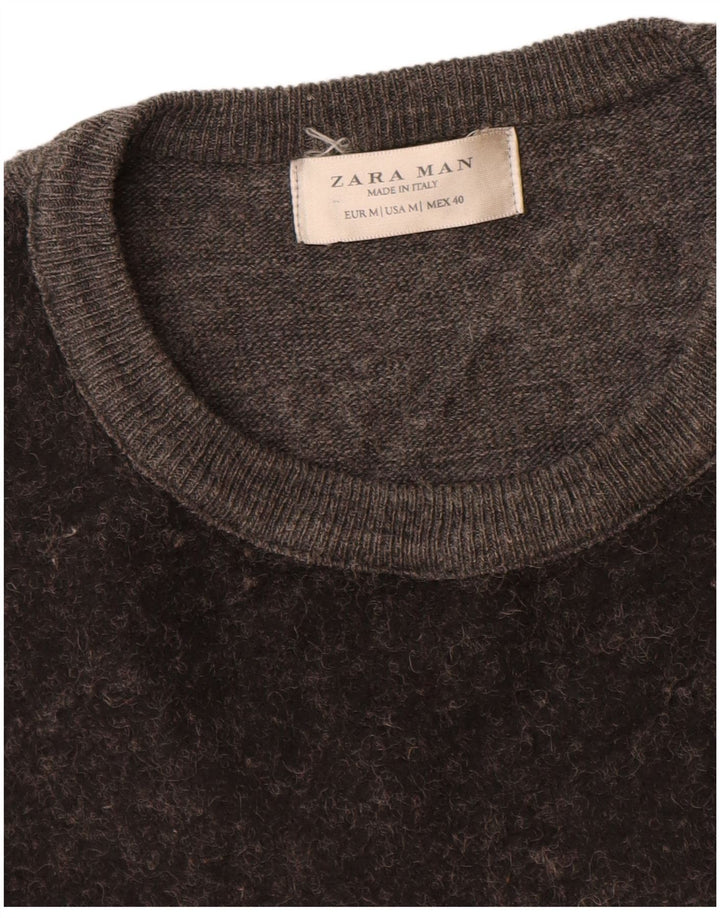 Zara Herren-Pullover mit Rundhalsausschnitt, Mittelgrau, Farbblock-Acryl