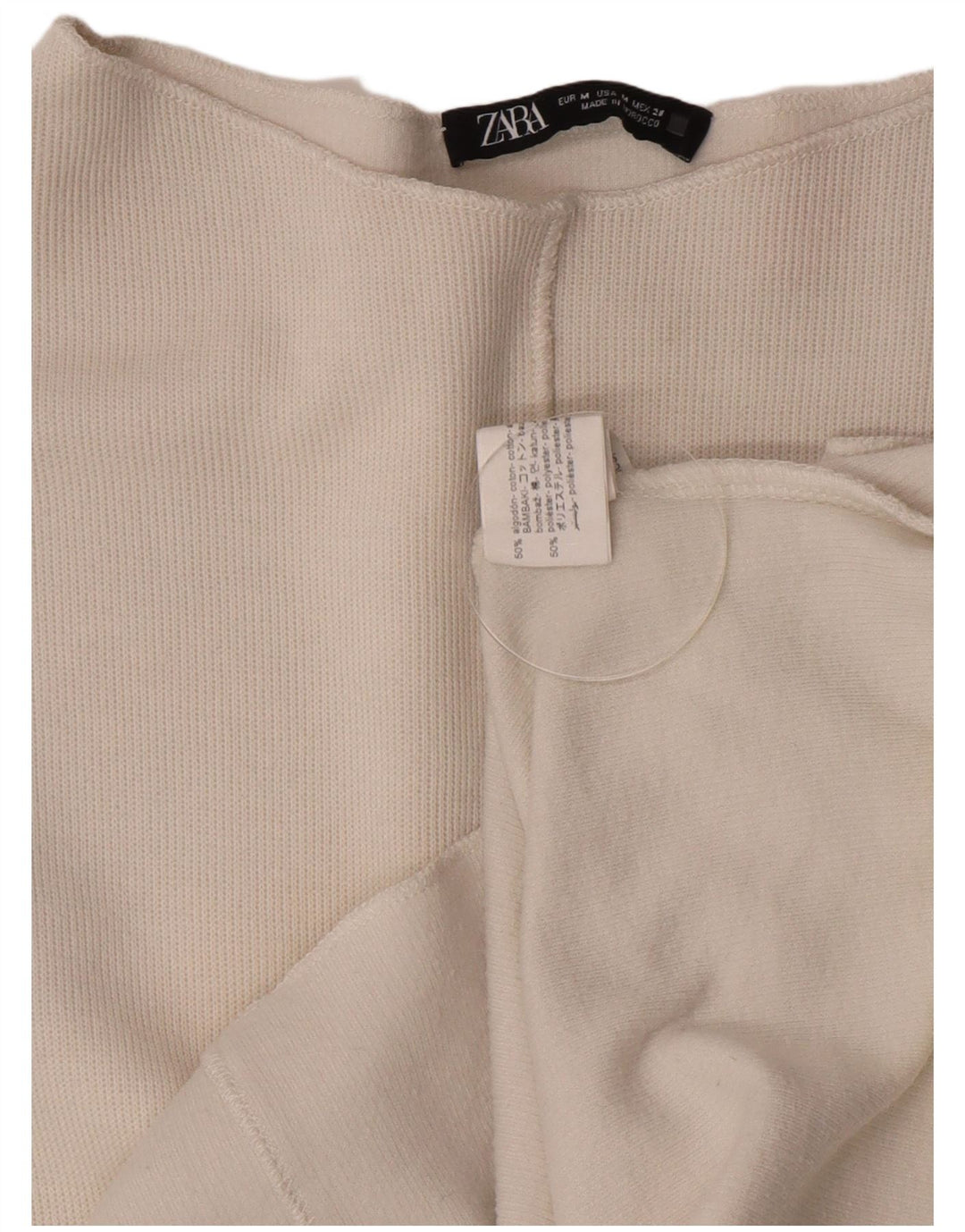 Zara Damen Top Langarm UK 14 Mittelweiße Baumwolle