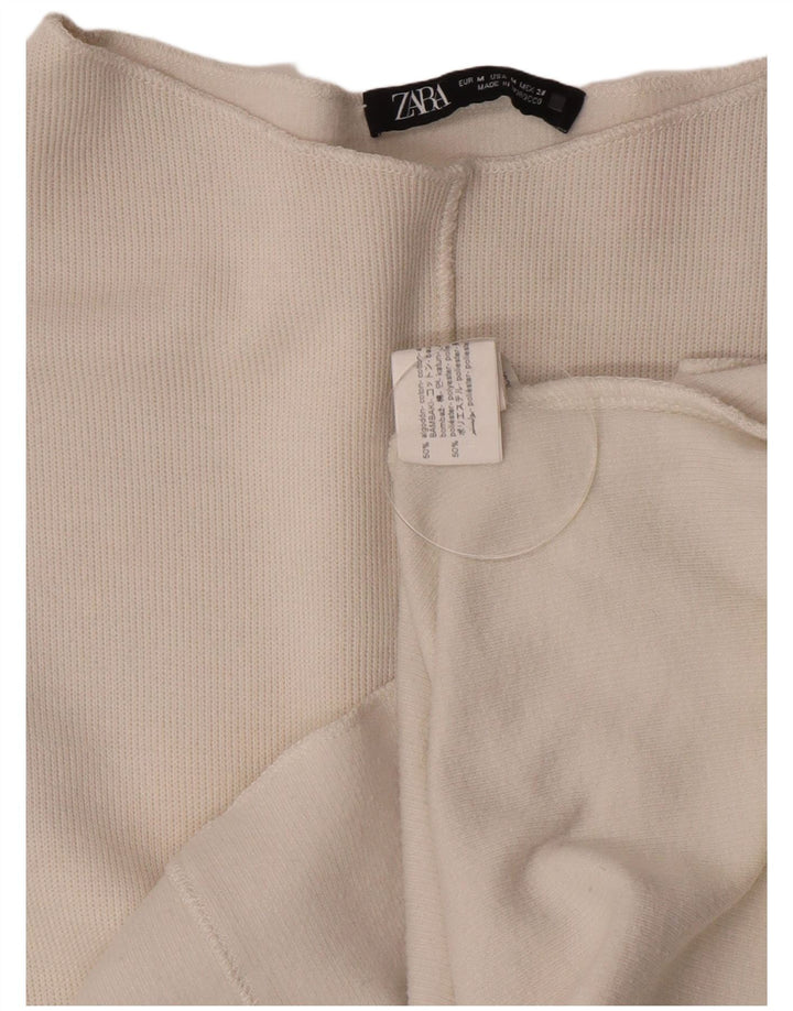 Zara Damen Top Langarm UK 14 Mittelweiße Baumwolle