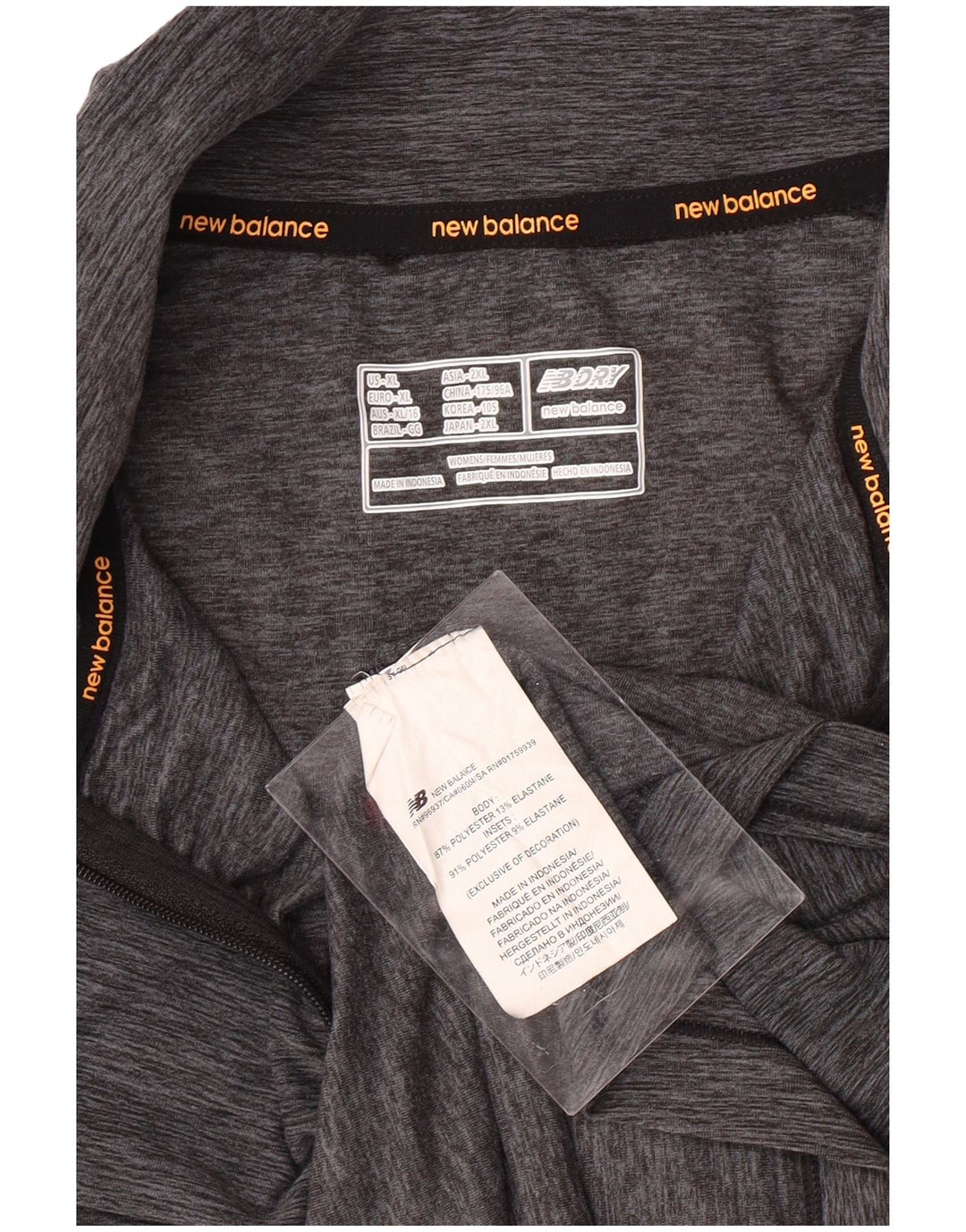 NEW BALANCE Damen Pullover-Trainingsanzugoberteil mit Reißverschluss und Halsausschnitt, UK 18, XL, Grau meliert