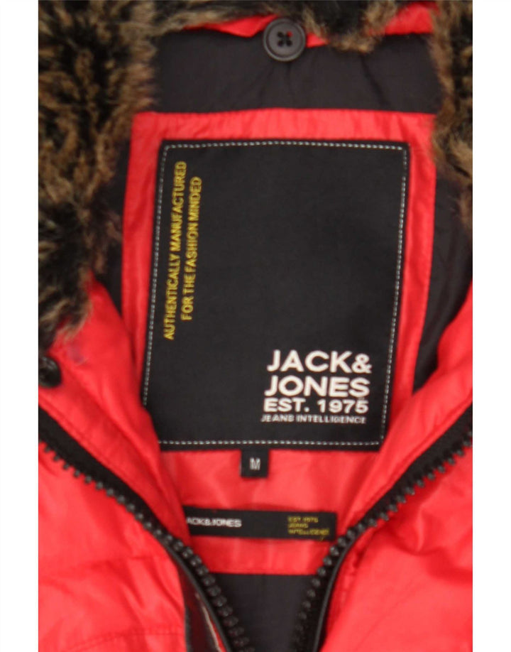 Jack & Jones Herren-Jacke mit Kapuze, gepolstert, UK 38, mittelrotes Nylon