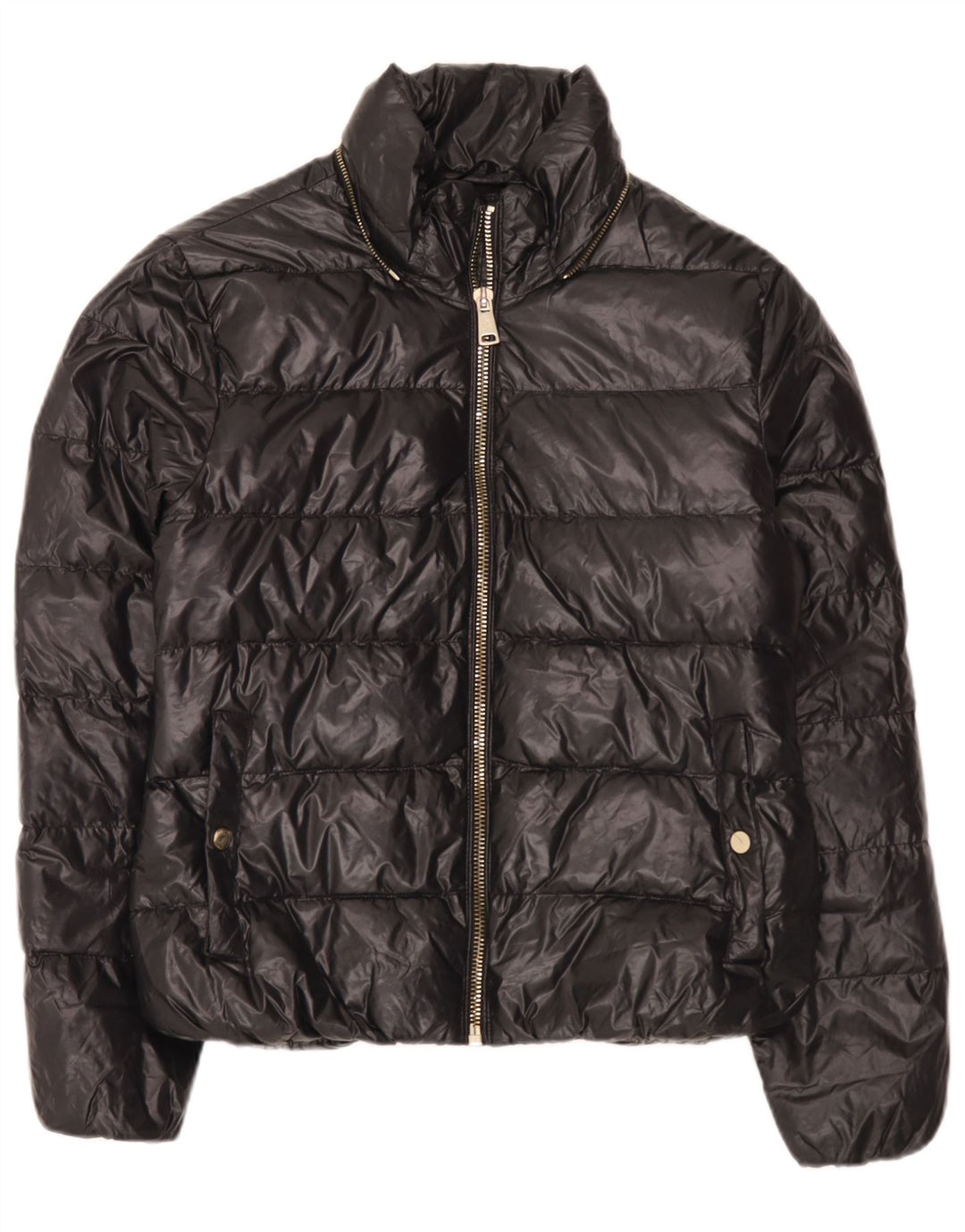 Zara Damen Wattierte Jacke UK 14 Large Schwarz