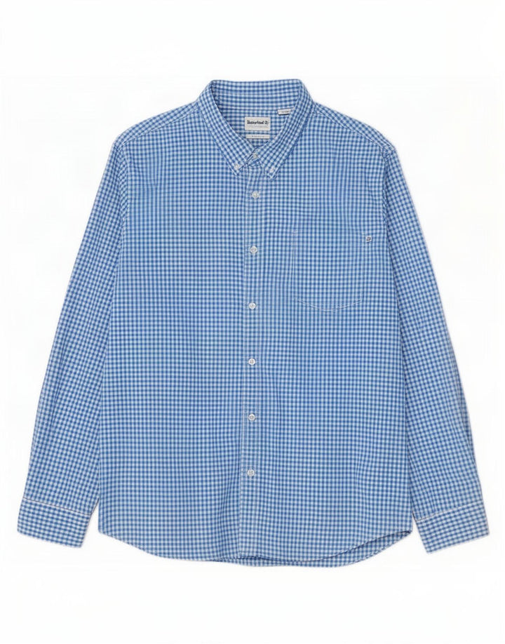 Timberland Herren-Hemd mit normaler Passform, 3XL, blaue Gingham-Baumwolle